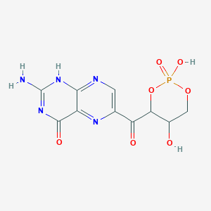 molecular formula C10H10N5O7P B054226 1-(2-Amino-4-oxopteridin-7-yl)-1-oxo-2,3,4-butanetriol-2,4-cyclic phosphate CAS No. 122856-31-9