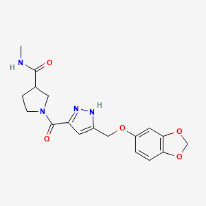 molecular formula C18H20N4O5 B5423595 1-({5-[(1,3-benzodioxol-5-yloxy)methyl]-1H-pyrazol-3-yl}carbonyl)-N-methylpyrrolidine-3-carboxamide 