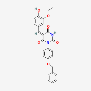 (5E)-5-[(3-ethoxy-4-hydroxyphenyl)methylidene]-1-(4-phenylmethoxyphenyl)-1,3-diazinane-2,4,6-trione