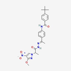 4-tert-butyl-N-{4-[(1E)-1-{2-[2-(3-methoxy-4-nitro-1H-pyrazol-1-yl)propanoyl]hydrazinylidene}ethyl]phenyl}benzamide