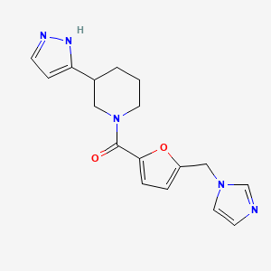 molecular formula C17H19N5O2 B5425524 1-[5-(1H-imidazol-1-ylmethyl)-2-furoyl]-3-(1H-pyrazol-5-yl)piperidine 