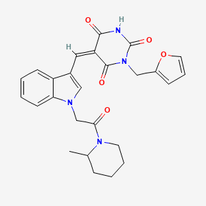 molecular formula C26H26N4O5 B5426043 (5Z)-1-(furan-2-ylmethyl)-5-[[1-[2-(2-methylpiperidin-1-yl)-2-oxoethyl]indol-3-yl]methylidene]-1,3-diazinane-2,4,6-trione 