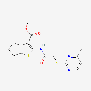 molecular formula C16H17N3O3S2 B5426148 methyl 2-({[(4-methyl-2-pyrimidinyl)thio]acetyl}amino)-5,6-dihydro-4H-cyclopenta[b]thiophene-3-carboxylate 