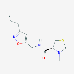 molecular formula C12H19N3O2S B5426512 (4R)-3-methyl-N-[(3-propylisoxazol-5-yl)methyl]-1,3-thiazolidine-4-carboxamide 