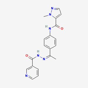 molecular formula C19H18N6O2 B5426540 1-methyl-N-{4-[N-(3-pyridinylcarbonyl)ethanehydrazonoyl]phenyl}-1H-pyrazole-5-carboxamide 