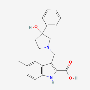 molecular formula C22H24N2O3 B5426793 3-{[3-hydroxy-3-(2-methylphenyl)pyrrolidin-1-yl]methyl}-5-methyl-1H-indole-2-carboxylic acid 