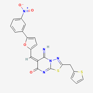 molecular formula C21H13N5O4S2 B5431998 5-imino-6-{[5-(3-nitrophenyl)-2-furyl]methylene}-2-(2-thienylmethyl)-5,6-dihydro-7H-[1,3,4]thiadiazolo[3,2-a]pyrimidin-7-one 