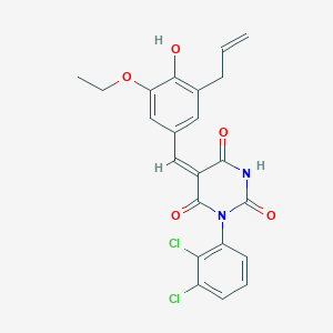 molecular formula C22H18Cl2N2O5 B5432050 (5E)-1-(2,3-dichlorophenyl)-5-[(3-ethoxy-4-hydroxy-5-prop-2-enylphenyl)methylidene]-1,3-diazinane-2,4,6-trione 