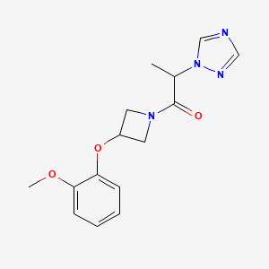 molecular formula C15H18N4O3 B5432629 1-{2-[3-(2-methoxyphenoxy)azetidin-1-yl]-1-methyl-2-oxoethyl}-1H-1,2,4-triazole 