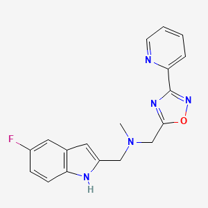 molecular formula C18H16FN5O B5432745 1-(5-fluoro-1H-indol-2-yl)-N-methyl-N-{[3-(2-pyridinyl)-1,2,4-oxadiazol-5-yl]methyl}methanamine 