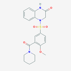 molecular formula C21H23N3O5S B5432802 4-{[4-methoxy-3-(1-piperidinylcarbonyl)phenyl]sulfonyl}-3,4-dihydro-2(1H)-quinoxalinone 