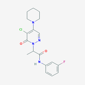 molecular formula C18H20ClFN4O2 B5433137 2-[5-chloro-6-oxo-4-(1-piperidinyl)-1(6H)-pyridazinyl]-N-(3-fluorophenyl)propanamide 