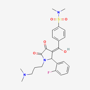 molecular formula C24H28FN3O5S B5433475 4-{1-[3-(DIMETHYLAMINO)PROPYL]-2-(2-FLUOROPHENYL)-4-HYDROXY-5-OXO-2,5-DIHYDRO-1H-PYRROLE-3-CARBONYL}-N,N-DIMETHYLBENZENE-1-SULFONAMIDE 