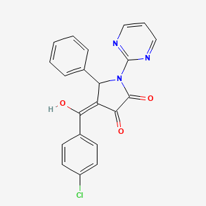 molecular formula C21H14ClN3O3 B5434072 (4E)-4-[(4-chlorophenyl)-hydroxymethylidene]-5-phenyl-1-pyrimidin-2-ylpyrrolidine-2,3-dione 