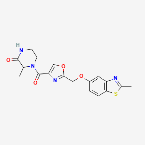 molecular formula C18H18N4O4S B5434185 3-methyl-4-[(2-{[(2-methyl-1,3-benzothiazol-5-yl)oxy]methyl}-1,3-oxazol-4-yl)carbonyl]piperazin-2-one 