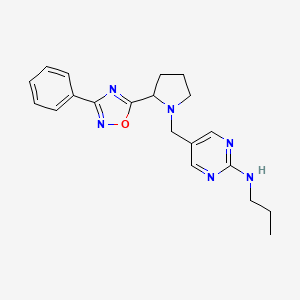 molecular formula C20H24N6O B5434297 5-{[2-(3-phenyl-1,2,4-oxadiazol-5-yl)-1-pyrrolidinyl]methyl}-N-propyl-2-pyrimidinamine 