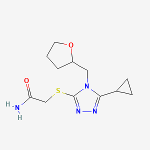 molecular formula C12H18N4O2S B5434336 2-{[5-CYCLOPROPYL-4-(TETRAHYDRO-2-FURANYLMETHYL)-4H-1,2,4-TRIAZOL-3-YL]SULFANYL}ACETAMIDE 