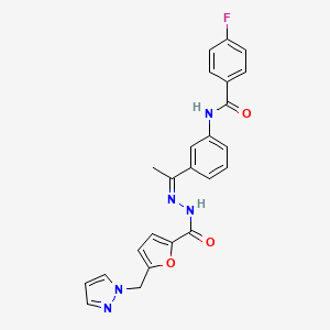 molecular formula C24H20FN5O3 B5434648 4-fluoro-N-(3-{N-[5-(1H-pyrazol-1-ylmethyl)-2-furoyl]ethanehydrazonoyl}phenyl)benzamide 