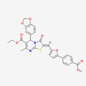 4-(5-{[5-(1,3-benzodioxol-5-yl)-6-(ethoxycarbonyl)-7-methyl-3-oxo-5H-[1,3]thiazolo[3,2-a]pyrimidin-2(3H)-ylidene]methyl}-2-furyl)benzoic acid