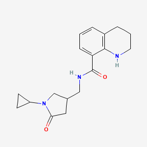 molecular formula C18H23N3O2 B5435381 N-[(1-cyclopropyl-5-oxopyrrolidin-3-yl)methyl]-1,2,3,4-tetrahydroquinoline-8-carboxamide 