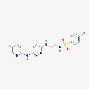 molecular formula C18H19FN6O2S B5435553 4-fluoro-N-[2-({6-[(5-methyl-2-pyridinyl)amino]-3-pyridazinyl}amino)ethyl]benzenesulfonamide 