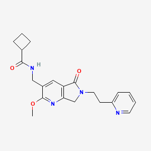 molecular formula C21H24N4O3 B5435584 N-{[2-methoxy-5-oxo-6-(2-pyridin-2-ylethyl)-6,7-dihydro-5H-pyrrolo[3,4-b]pyridin-3-yl]methyl}cyclobutanecarboxamide 