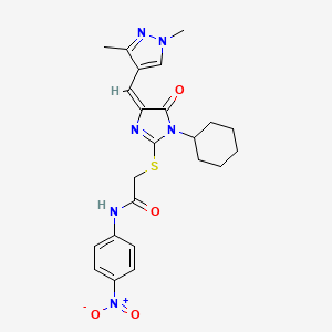 molecular formula C23H26N6O4S B5435967 2-({1-cyclohexyl-4-[(1,3-dimethyl-1H-pyrazol-4-yl)methylene]-5-oxo-4,5-dihydro-1H-imidazol-2-yl}thio)-N-(4-nitrophenyl)acetamide 