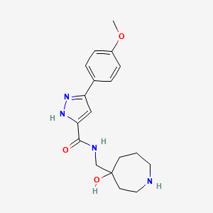 molecular formula C18H24N4O3 B5436180 N-[(4-hydroxy-4-azepanyl)methyl]-3-(4-methoxyphenyl)-1H-pyrazole-5-carboxamide 