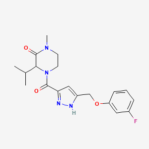 molecular formula C19H23FN4O3 B5436347 4-({5-[(3-fluorophenoxy)methyl]-1H-pyrazol-3-yl}carbonyl)-3-isopropyl-1-methylpiperazin-2-one 