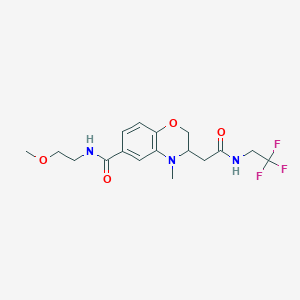 molecular formula C17H22F3N3O4 B5436623 N-(2-methoxyethyl)-4-methyl-3-{2-oxo-2-[(2,2,2-trifluoroethyl)amino]ethyl}-3,4-dihydro-2H-1,4-benzoxazine-6-carboxamide 