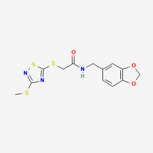 molecular formula C13H13N3O3S3 B5437172 N-(1,3-benzodioxol-5-ylmethyl)-2-{[3-(methylthio)-1,2,4-thiadiazol-5-yl]thio}acetamide 