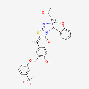 16-acetyl-13-(4-methoxy-3-{[3-(trifluoromethyl)phenoxy]methyl}benzylidene)-9-methyl-8-oxa-12-thia-10,15-diazatetracyclo[7.6.1.0~2,7~.0~11,15~]hexadeca-2,4,6,10-tetraen-14-one