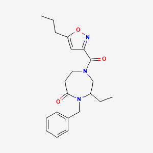 molecular formula C21H27N3O3 B5439385 4-benzyl-3-ethyl-1-[(5-propyl-3-isoxazolyl)carbonyl]-1,4-diazepan-5-one 