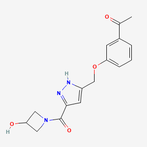 molecular formula C16H17N3O4 B5439709 1-[3-({3-[(3-hydroxyazetidin-1-yl)carbonyl]-1H-pyrazol-5-yl}methoxy)phenyl]ethanone 