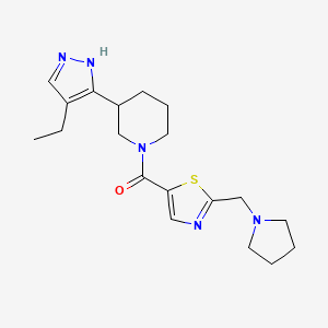 molecular formula C19H27N5OS B5439751 3-(4-ethyl-1H-pyrazol-5-yl)-1-{[2-(pyrrolidin-1-ylmethyl)-1,3-thiazol-5-yl]carbonyl}piperidine 