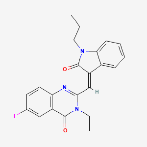 molecular formula C22H20IN3O2 B5439811 3-ethyl-6-iodo-2-[(2-oxo-1-propyl-1,2-dihydro-3H-indol-3-ylidene)methyl]-4(3H)-quinazolinone 