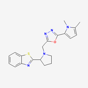 molecular formula C20H21N5OS B5439994 2-(1-{[5-(1,5-dimethyl-1H-pyrrol-2-yl)-1,3,4-oxadiazol-2-yl]methyl}-2-pyrrolidinyl)-1,3-benzothiazole 
