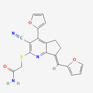 molecular formula C20H15N3O3S B5440472 2-{[3-cyano-4-(2-furyl)-7-(2-furylmethylene)-6,7-dihydro-5H-cyclopenta[b]pyridin-2-yl]thio}acetamide 