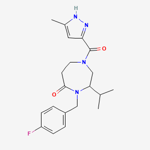 molecular formula C20H25FN4O2 B5440487 4-(4-fluorobenzyl)-3-isopropyl-1-[(3-methyl-1H-pyrazol-5-yl)carbonyl]-1,4-diazepan-5-one 