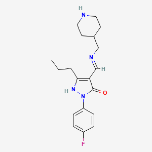molecular formula C19H25FN4O B5440771 2-(4-fluorophenyl)-4-{[(piperidin-4-ylmethyl)amino]methylene}-5-propyl-2,4-dihydro-3H-pyrazol-3-one 