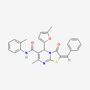 molecular formula C27H23N3O3S B5440948 2-benzylidene-7-methyl-5-(5-methyl-2-furyl)-N-(2-methylphenyl)-3-oxo-2,3-dihydro-5H-[1,3]thiazolo[3,2-a]pyrimidine-6-carboxamide 