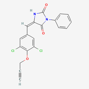 molecular formula C19H12Cl2N2O3 B5441189 5-[3,5-dichloro-4-(2-propyn-1-yloxy)benzylidene]-3-phenyl-2,4-imidazolidinedione 