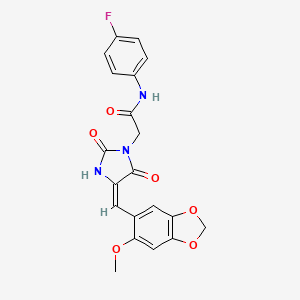 molecular formula C20H16FN3O6 B5441214 N-(4-fluorophenyl)-2-{4-[(6-methoxy-1,3-benzodioxol-5-yl)methylene]-2,5-dioxo-1-imidazolidinyl}acetamide 