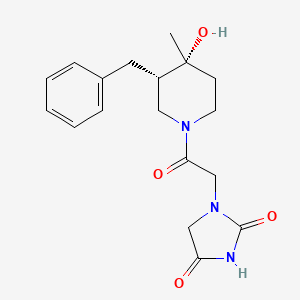 molecular formula C18H23N3O4 B5441509 1-{2-[(3S*,4R*)-3-benzyl-4-hydroxy-4-methyl-1-piperidinyl]-2-oxoethyl}-2,4-imidazolidinedione 