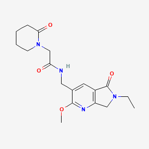 molecular formula C18H24N4O4 B5441738 N-[(6-ethyl-2-methoxy-5-oxo-6,7-dihydro-5H-pyrrolo[3,4-b]pyridin-3-yl)methyl]-2-(2-oxopiperidin-1-yl)acetamide 