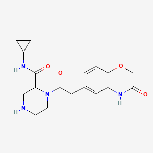 molecular formula C18H22N4O4 B5441814 N-cyclopropyl-1-[(3-oxo-3,4-dihydro-2H-1,4-benzoxazin-6-yl)acetyl]-2-piperazinecarboxamide 