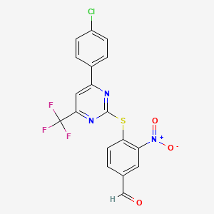 4-{[4-(4-chlorophenyl)-6-(trifluoromethyl)-2-pyrimidinyl]thio}-3-nitrobenzaldehyde