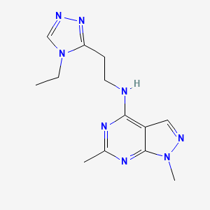 molecular formula C13H18N8 B5441920 N-[2-(4-ethyl-4H-1,2,4-triazol-3-yl)ethyl]-1,6-dimethyl-1H-pyrazolo[3,4-d]pyrimidin-4-amine 