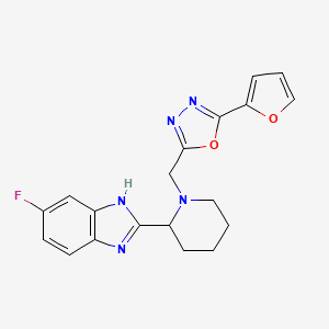 molecular formula C19H18FN5O2 B5442081 5-fluoro-2-(1-{[5-(2-furyl)-1,3,4-oxadiazol-2-yl]methyl}-2-piperidinyl)-1H-benzimidazole 