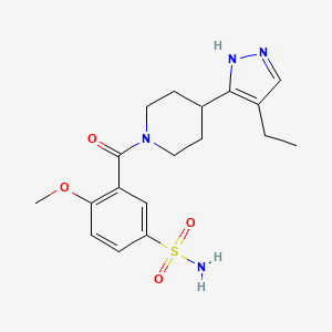 molecular formula C18H24N4O4S B5442328 3-{[4-(4-ethyl-1H-pyrazol-5-yl)piperidin-1-yl]carbonyl}-4-methoxybenzenesulfonamide 